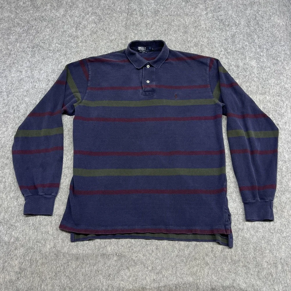 Vintage Polo Ralph Lauren Polo Shirt Mens L Purple Stripe Long Sleeve Rugby USA